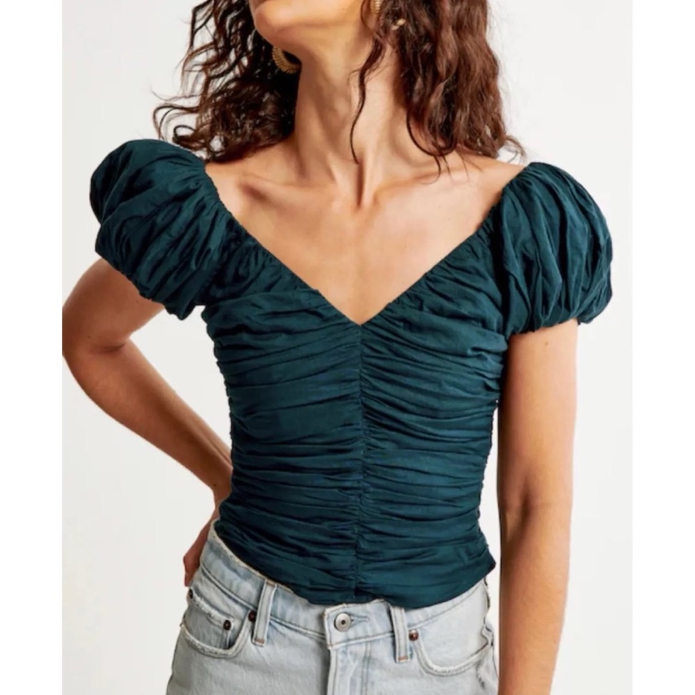 Abercrombie & Fitch Dark Green Ruched Blouse